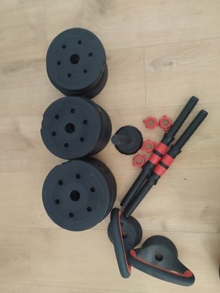 Set Mancuernas 20kg Barra y Kettlebell