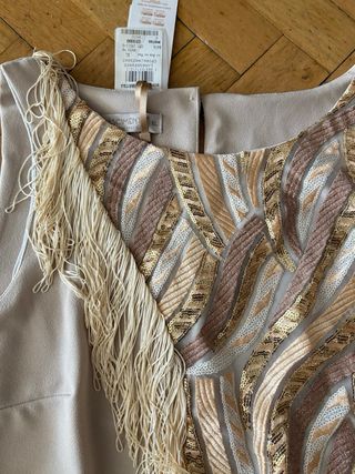 Camisa de fiesta tirantes beige y oro