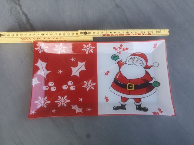 Vassoio Natale Vetro Babbo Natale Holly