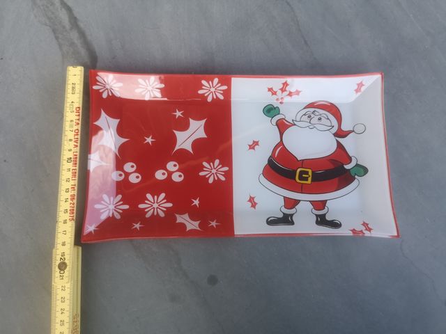Vassoio Natale Vetro Babbo Natale Holly