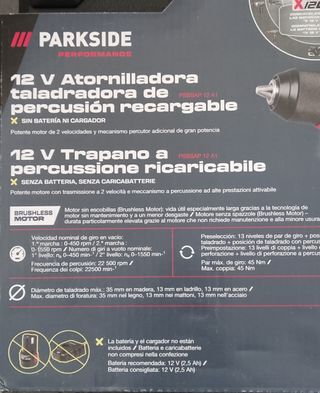 Lote Taladro Percutor 12V Parkside