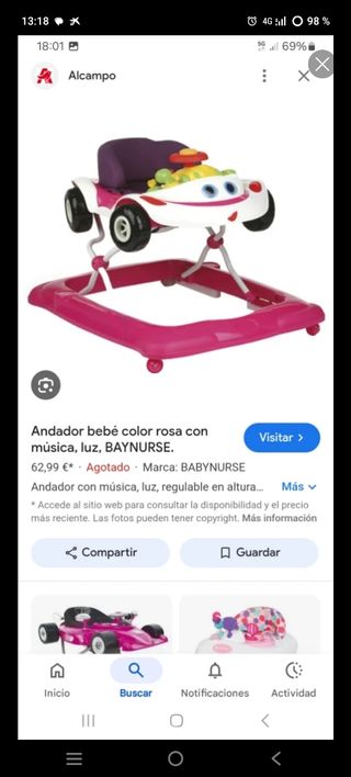 Andador bebé rosa con música y luz