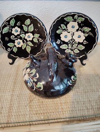 Juego Cerámica Negro Decorativo Flores