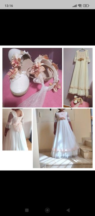 Vestido de comunión con zapatos y diadema
