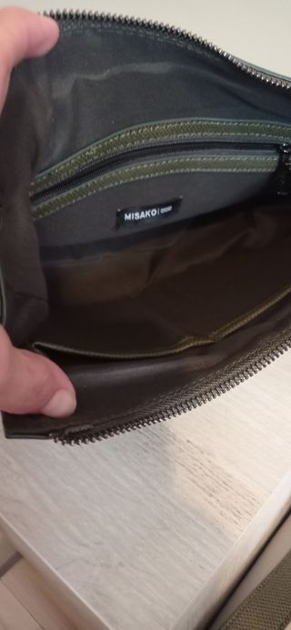 Bolso bandolera ante verde caqui