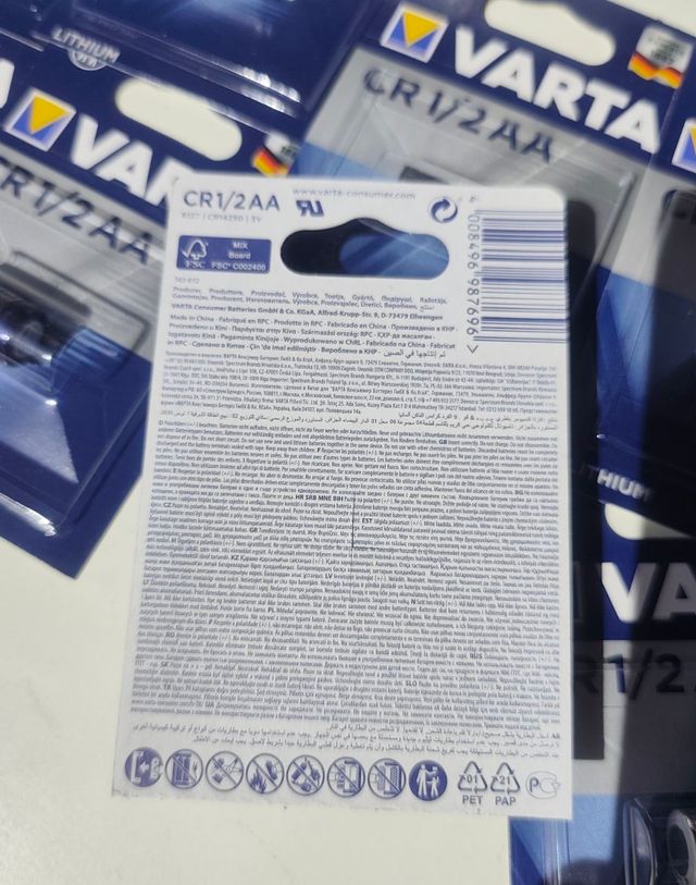 8 nuove batterie VARTA CR1/2AA CR14250 3V 950mAh