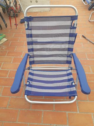 Silla de Playa Plegable Azul y Plateada