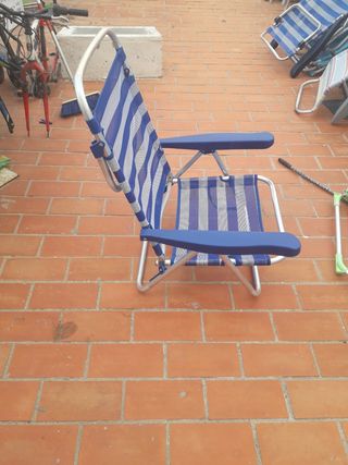 Silla de Playa Plegable Azul y Plateada