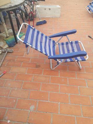 Silla de Playa Plegable Azul y Plateada