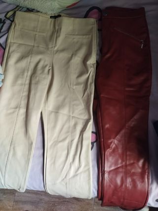 2 Pantalones Zara Talla M Beige y Rojo
De cuero