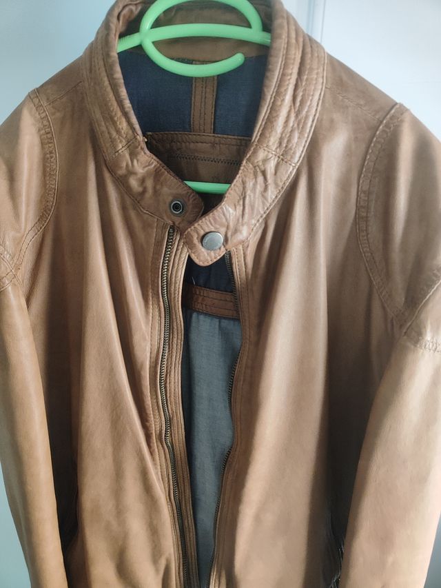 Chaqueta Cuero Marrón Hombre Massimo Dutti Talla L