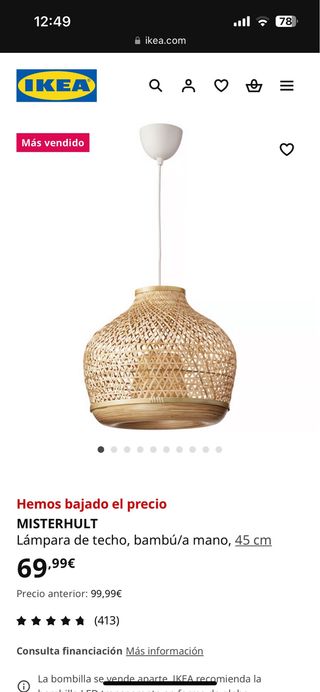 Lámpara MISTERHULT Ikea Bambú
