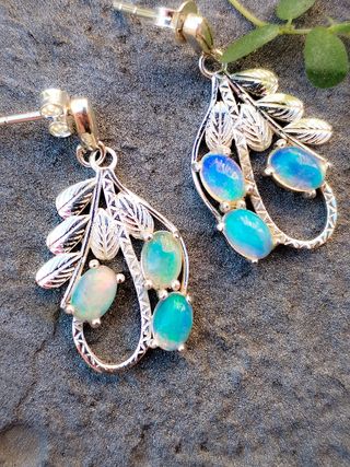 Pendientes Ópalo Australiano Auténtico y Plata 925