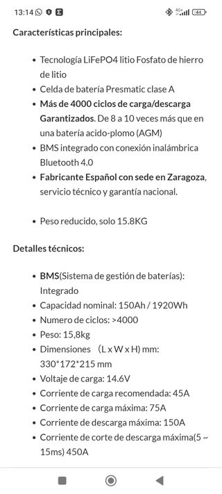Batería LiFePO4 150Ah Smart Bluetooth BMS