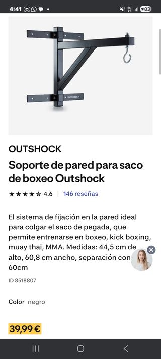 Soporte Pared Saco Boxeo Outshock Negro