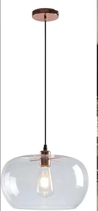 Lampadario da soffitto in vetro trasparente e rame