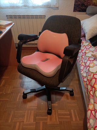 Silla de escritorio ergonómica gris y rosa