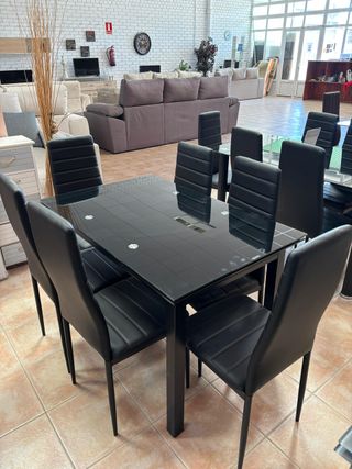 Mesa extensible + 6 sillas en negro - barato