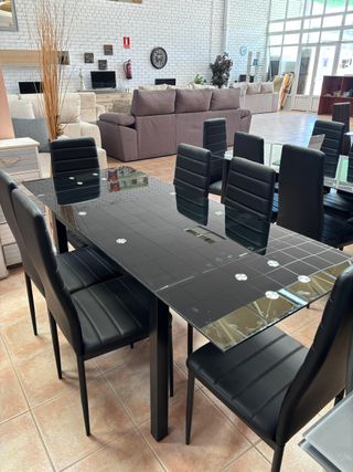 Mesa extensible + 6 sillas en negro - barato