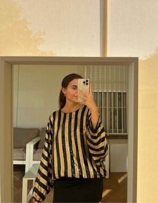 Capa Blusa lentejuelas rayas Mango 