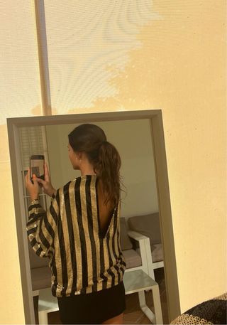 Capa Blusa lentejuelas rayas Mango 
