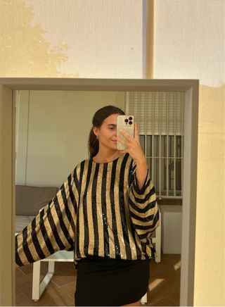 Capa Blusa lentejuelas rayas Mango 