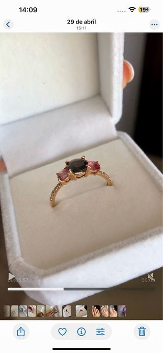 Anillo oro 18k con gemas marrones y rosas