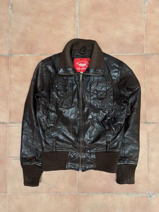 Cazadora Cuero Vintage Cropped Marrón