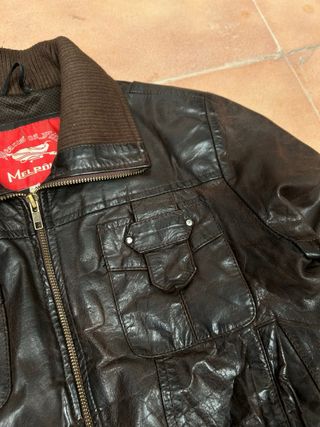 Cazadora Cuero Vintage Cropped Marrón