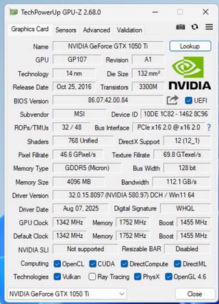 Tarjeta Gráfica MSI Nvidia 1050 Ti