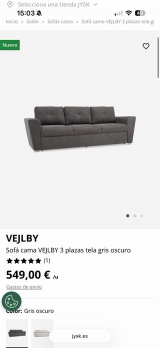 Sofá Cama IKEA VEJLBY 3 Plazas Gris Oscuro