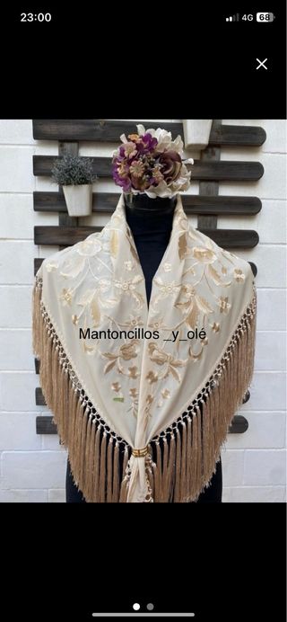 Mantoncillo Flamenco Bordado Beige