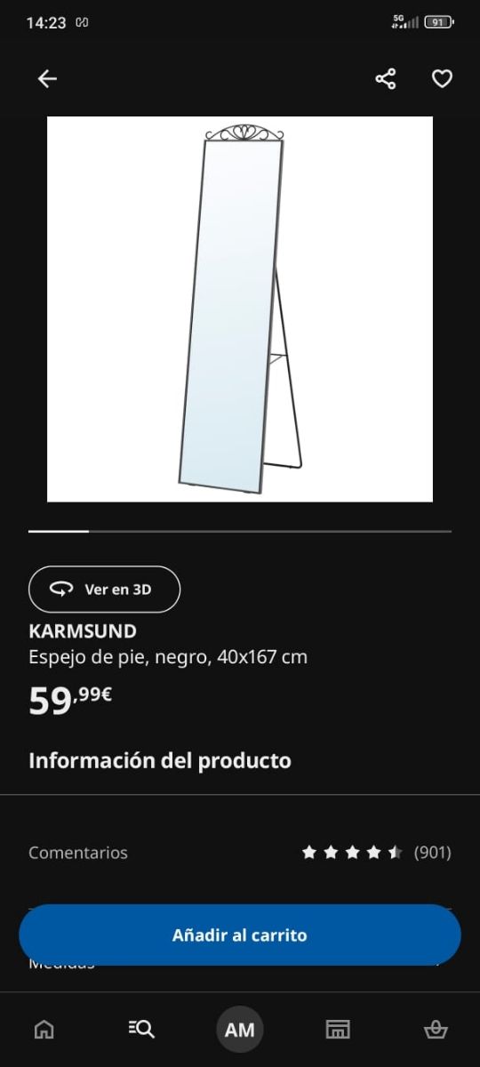 Espejo KARMSUND IKEA Negro