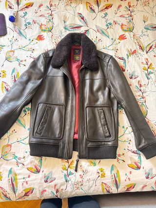 Cazadora Cuero Aviador Superdry Marrón,