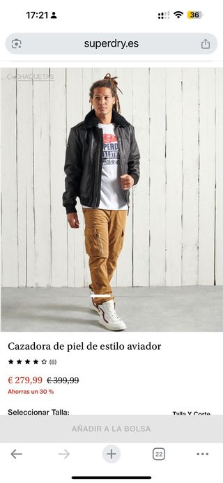 Cazadora Cuero Aviador Superdry Marrón,