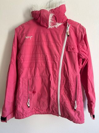 Chaqueta Roxy rosa con capucha de pelo