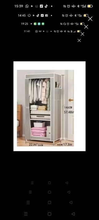 Armadio portascope in tessuto grigio e bianco