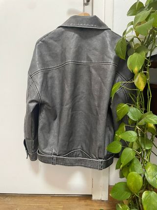 Chaqueta Biker Piel Sintética Gris Talla M