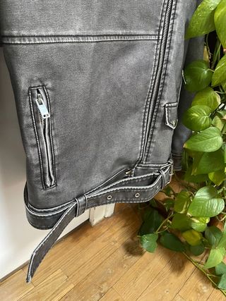 Chaqueta Biker Piel Sintética Gris Talla M