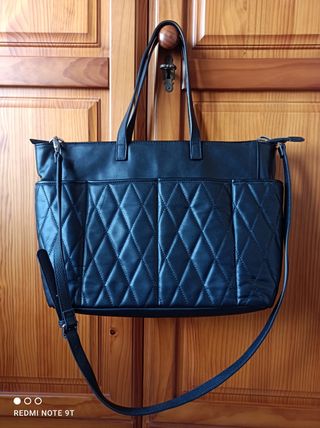 Bolso Shopper Negro Efecto Piel Acolchado