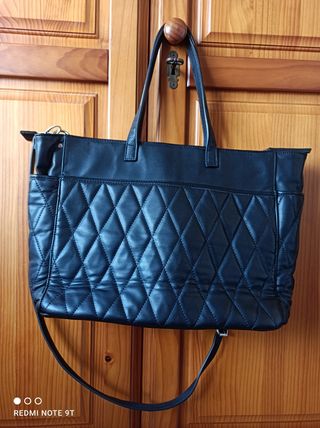 Bolso Shopper Negro Efecto Piel Acolchado
