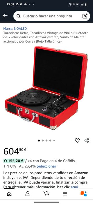 Tocadiscos NOALED Rojo Bluetooth Vintage