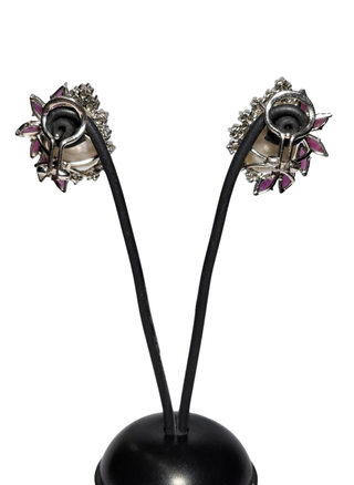 Pendientes Oro Blanco 18K Perla, Rubí y Diamantes
