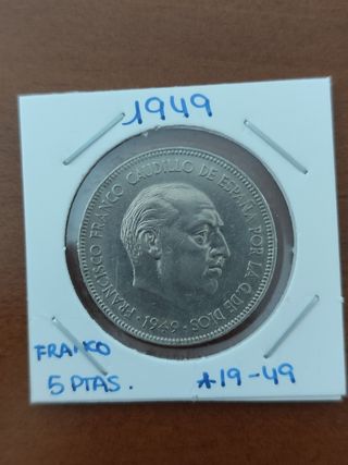 Moneda 5 Pesetas Franco 1949, estrella 19-49
