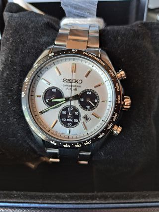 Seiko Cronómetro Solar Panda. Estilo Speedtimer 