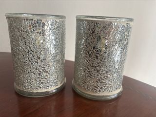 Portavelas mosaico plateado