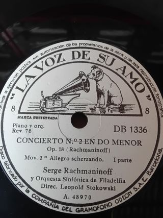 5 Discos gramófono  N2 Do men. Opus 18 Rachmaninof