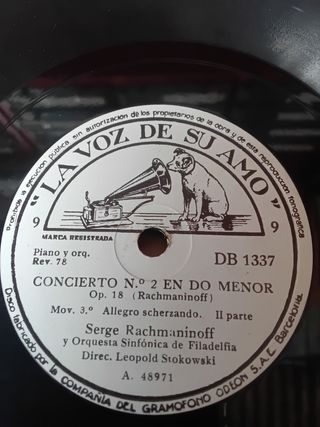 5 Discos gramófono  N2 Do men. Opus 18 Rachmaninof