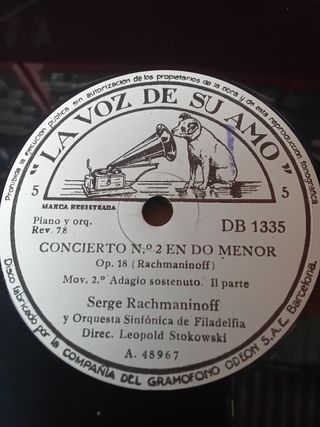 5 Discos gramófono  N2 Do men. Opus 18 Rachmaninof
