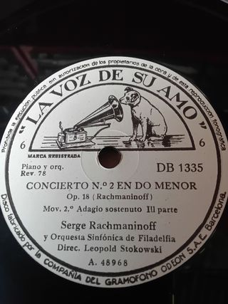 5 Discos gramófono  N2 Do men. Opus 18 Rachmaninof